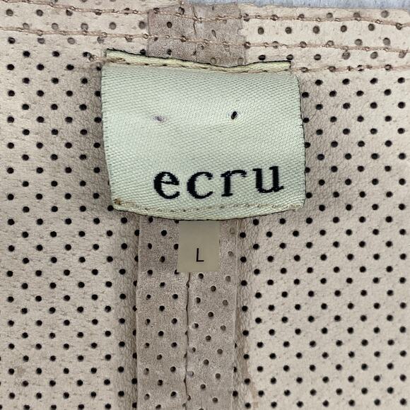 ECRU Brand Top Womens S Suede Leather Short Sleeve Scoop Neck Minimalist Beige - Picture 4 of 13